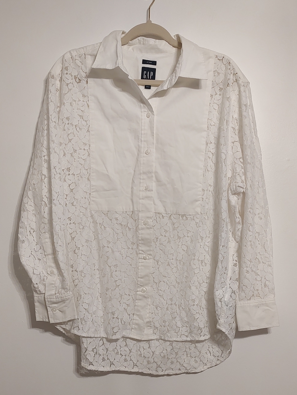GAP White Lace Panel Button-Front Shirt
